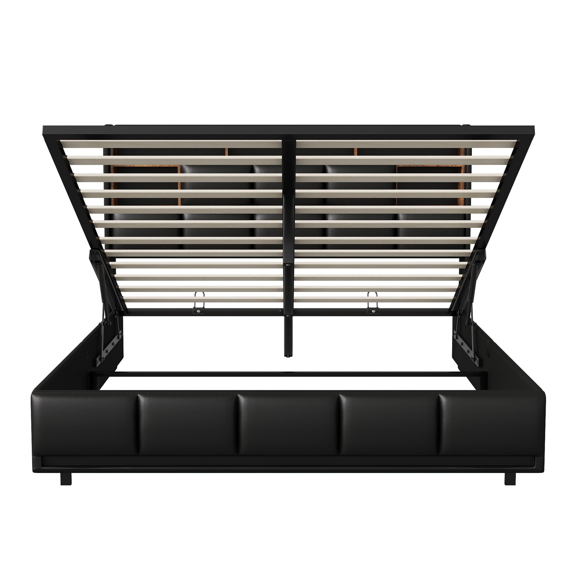 Lit 160x200cm - Lit Coffre 160 et Sommier - Tête de Lit avec Rangement & Station de Charge - Éclairage LED RGB - Similicuir Noir - 6