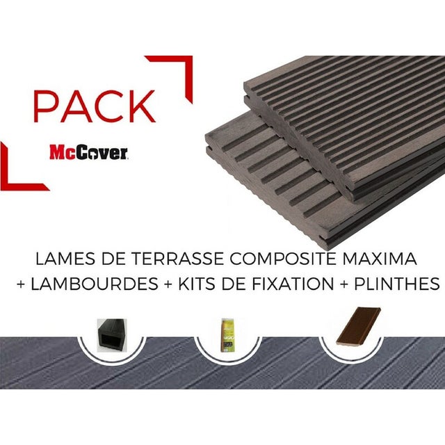 PACK 1 m² lame terrasse composite Maxima ACCESSOIRES (3 coloris) 3600 mm - Gris anthracite, 22mm x 14 cm x 360 cm
