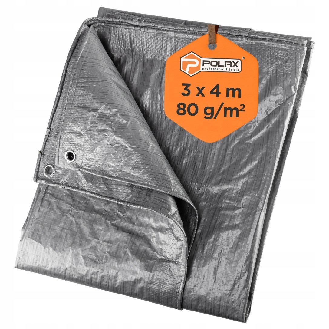 Plandeka Srebrno-Czarna 3x4m - 80g/m2 Wzmocniona Wodoodporna Oczka Polax