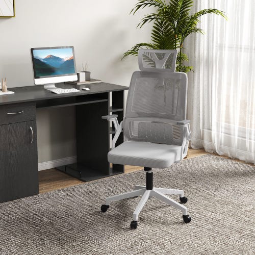 Silla de oficina ergonómica con reposacabezas y reposabrazos
