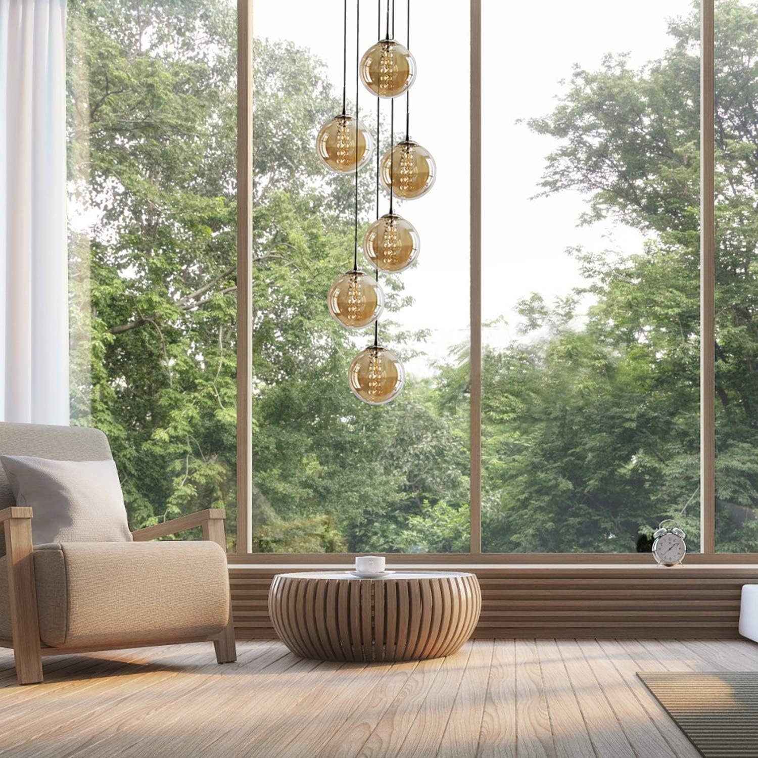 NETTLIFE Suspension verre Diam.31cm G9 ambre table à manger boule réglable en hauteur 6 lampes dans la cuisine lampe de salon lampe de chambre - 3