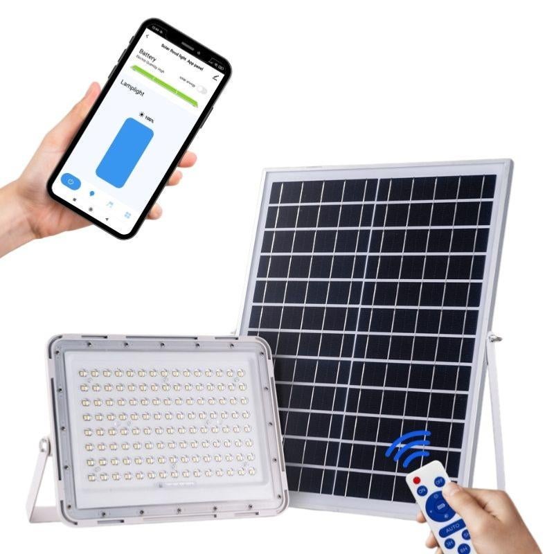 Projecteur LED Solaire 200W SMD – Panneau Solaire, Télécommande, Indicateur Charge, Éclairage Extérieur Blanc 6500K