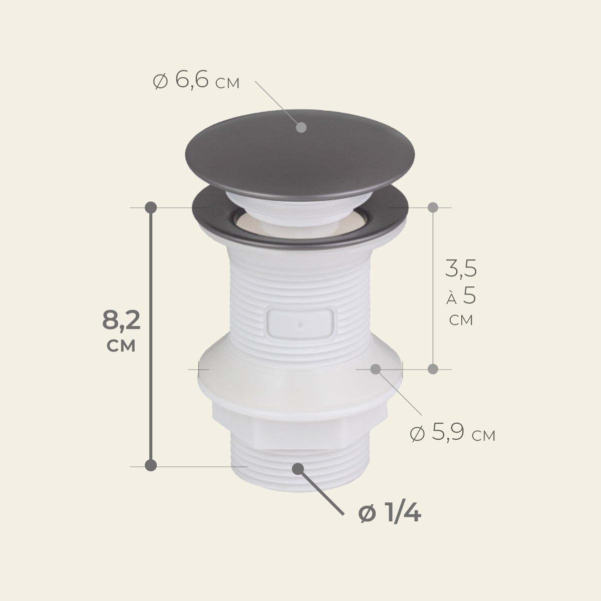 Bonde de lavabo clic clac TINA en ABS clapet en inox gris métal BASS - 3