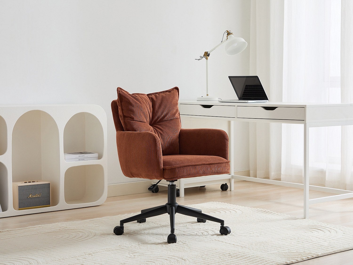 Jahecome Sedia Da Ufficio In Velluto Arancione, Girevole, Regolabile In Altezza (52-62 Cm), Con Braccioli E Imbottitura In Schiuma, Per Casa E Ufficio