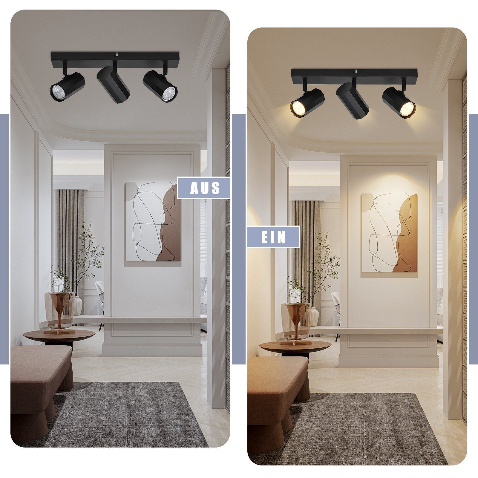 NETTLIFE Plafonnier 3 Spots Métal MAX. 25W GU10 Ampoules Noir Rétro Lampe de Salon Vintage orientable 350° pour cuisine, salle à manger - 6