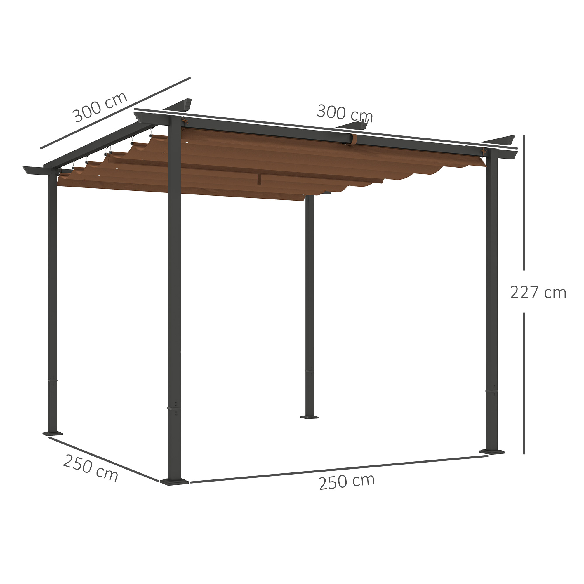 Pergola 3 x 3 m métal anthracite toile UPF30+ coulissante rétractable marron - 3