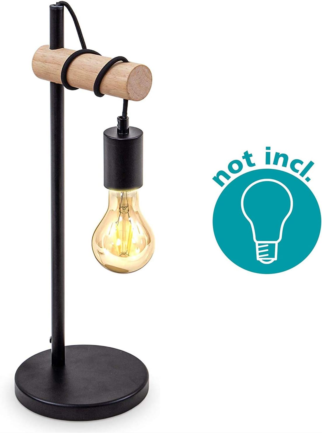 GLAMARIS Lampe de Table, Design Rétro Lampe de Lecture, Bois & Métal, Éclairage du Bureau et de la Chambre,Pour Ampoule LED E27 10W(Non Incluse) - 5