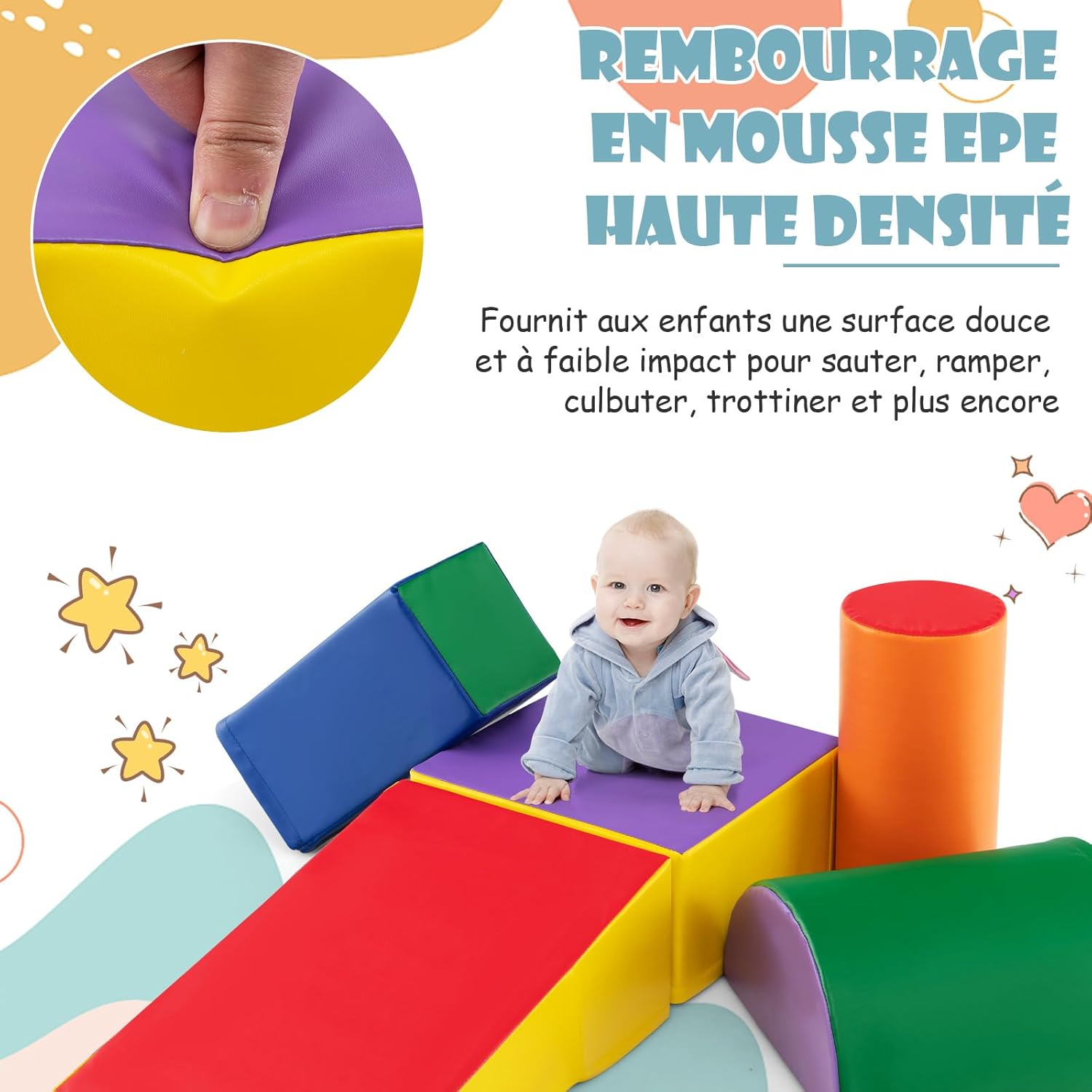 5 PCS Parcours de Motricité Bébé, Module Motricité en Mousse PU avec Remplissage en EPE, Jouets Éducatifs Convient pour Enfants d'Âge Préscolaire - 5