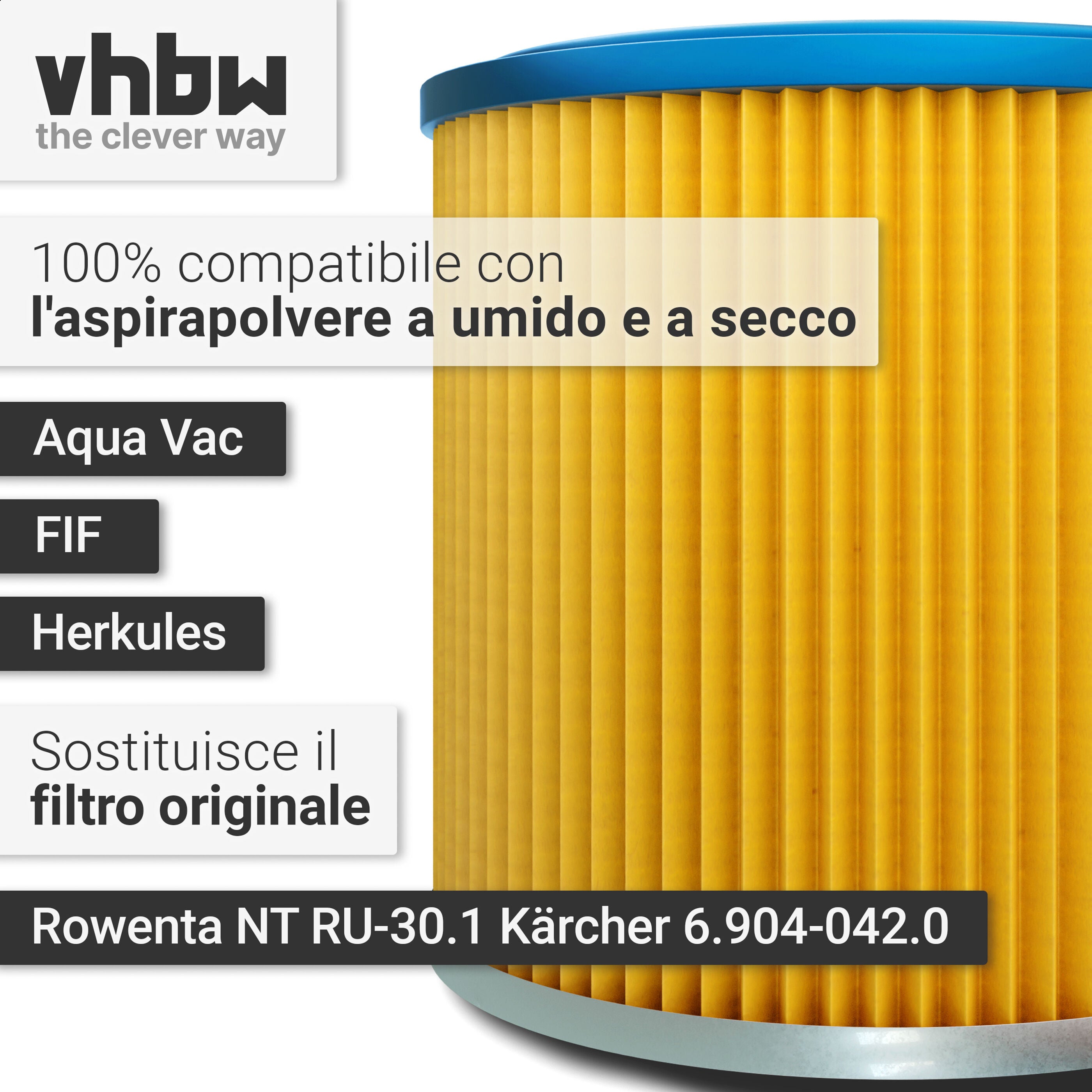 vhbw 1x filtre plissé compatible avec Kärcher 7402B, 7402P, 7402T aspirateur - bleu / jaune - 6