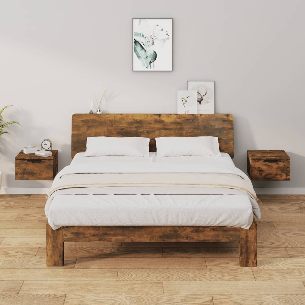 VidaXL Set Da 2 Comodini A Parete In Legno Rovere Marrone - Mensole Con Cassetto Per Camera Da Letto - Dimensioni 34x30x20 Cm - Salvaspazio E Robusti - 5