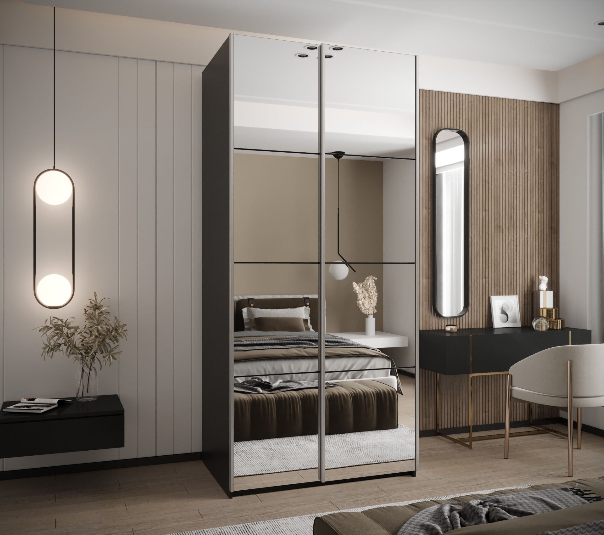 Szafa przesuwna wysoka Lux 2 110 x 64 x 245,5 cm czarny + czarny + u. srebrny - Abiks Meble - 2