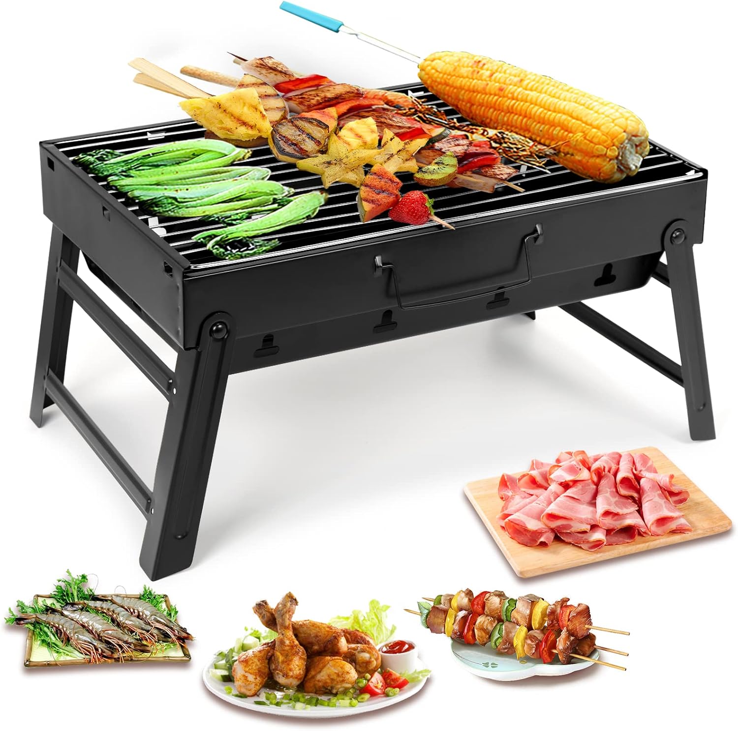 Grill węglowy, grill składany, przenośny, lekki, grill do małego biura, grill zewnętrzny na kempingu, pikniku, w ogrodzie itp.
