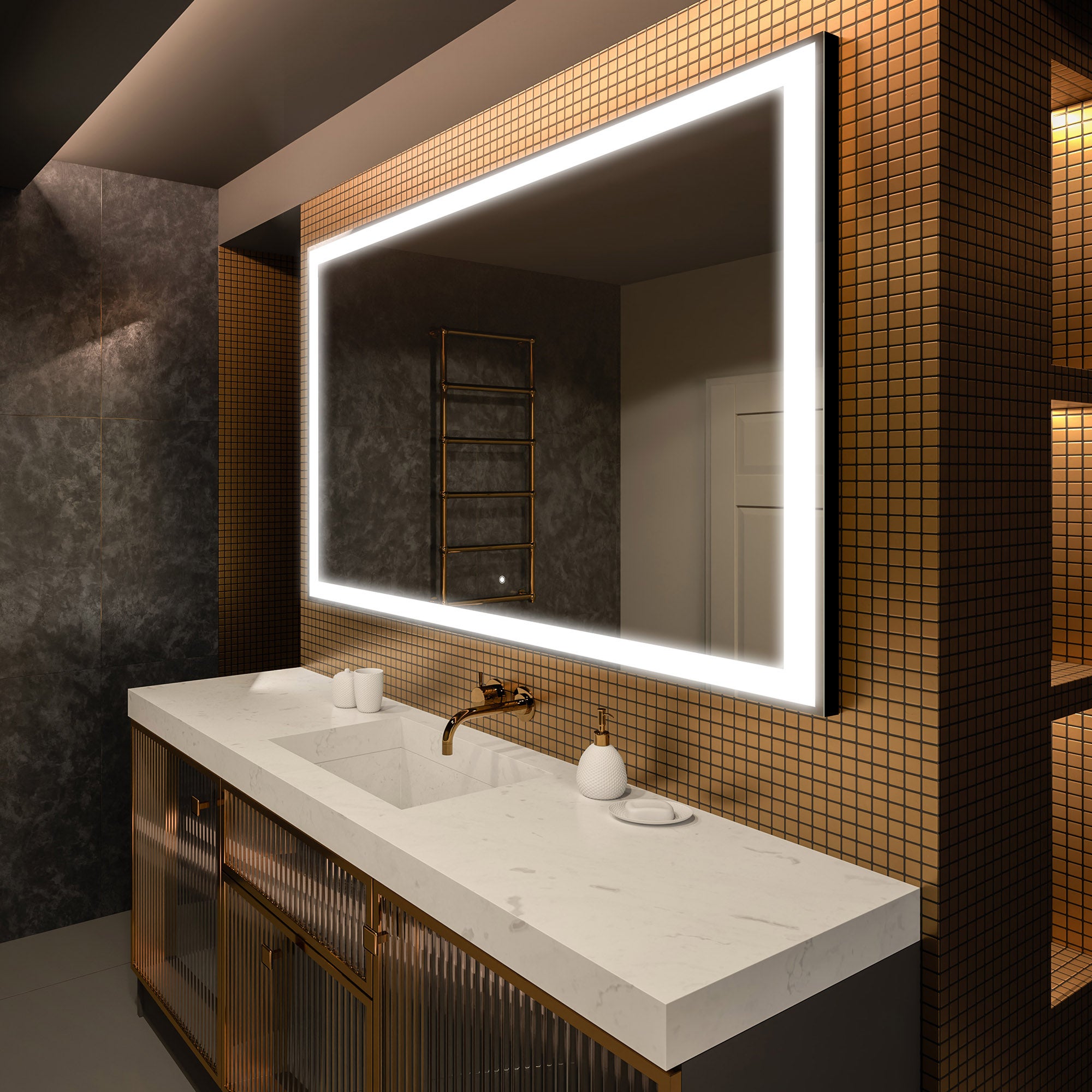 Podświetlane lustro łazienkowe - Lustro prostokątne 150x100cm - Lustro łazienkowe LED z włącznikiem dotykowym - Chłodna biel 7000K (LED001) F5
