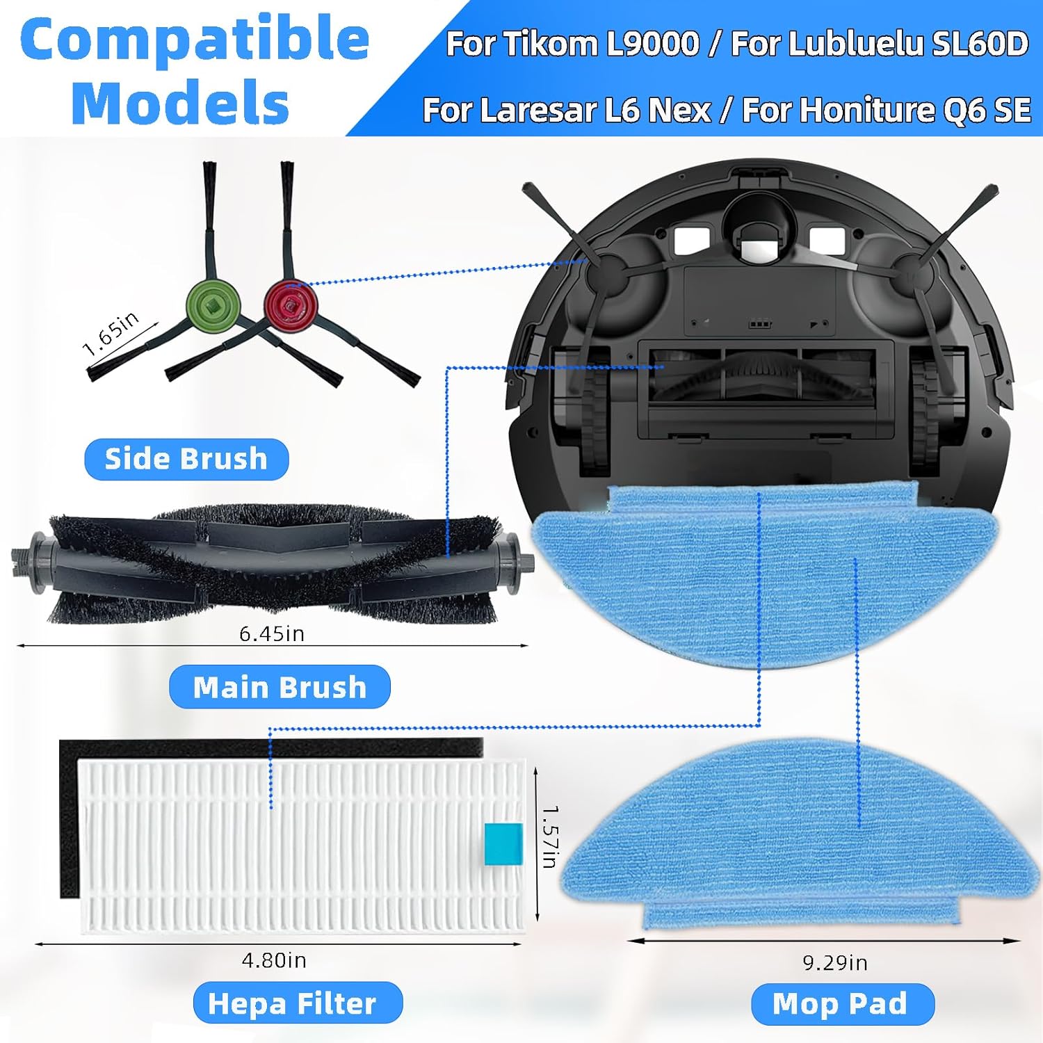 6 Chiffons Microfibre Pour Robots Aspirateurs - Tikom, Lubluelu, LaResar