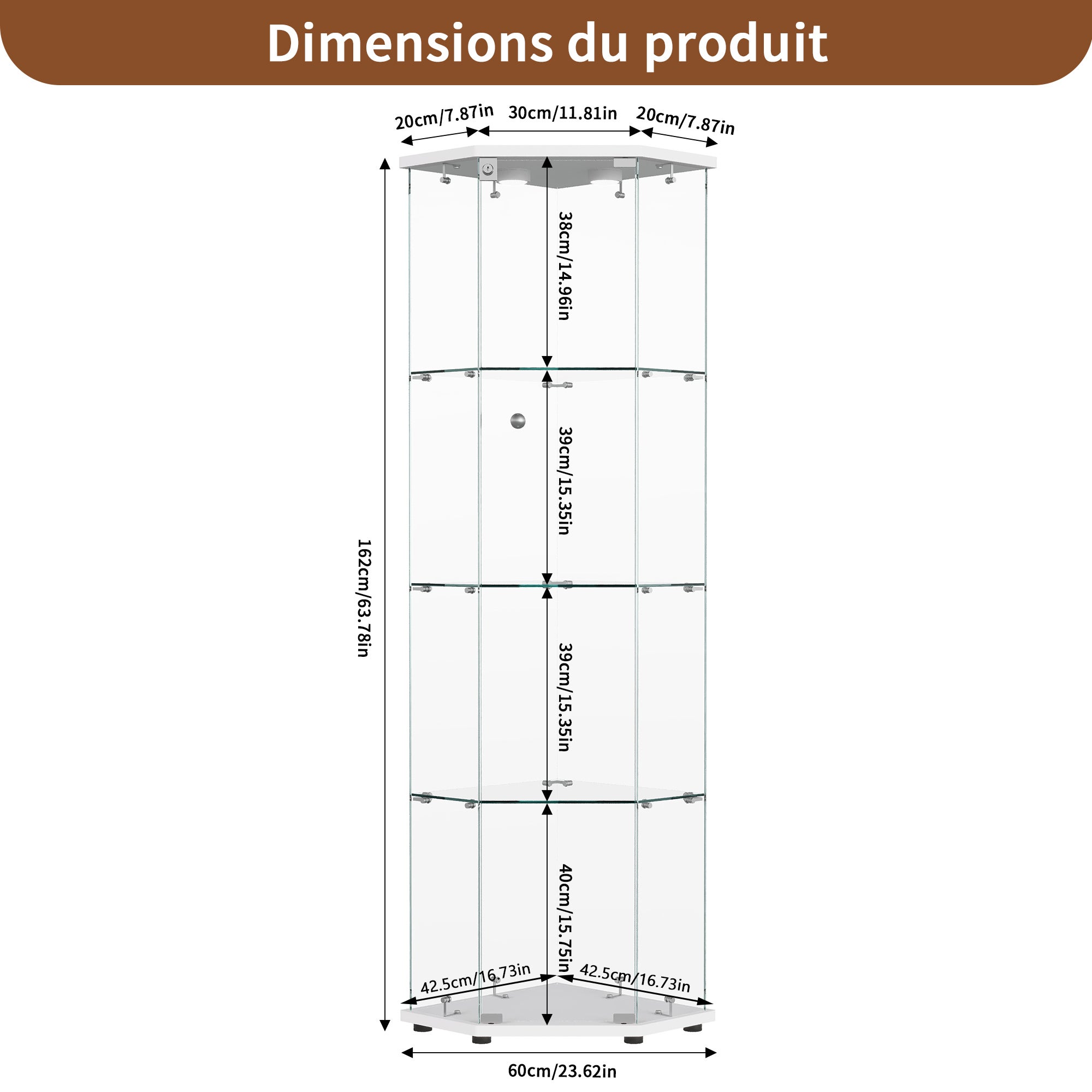 Vitrine en Verre, Vitrine pour collection Transparent en verre 4 Couches avec 1 Porte, LED Vitrine, pour salon et chambre à coucher,cinq angles - 8