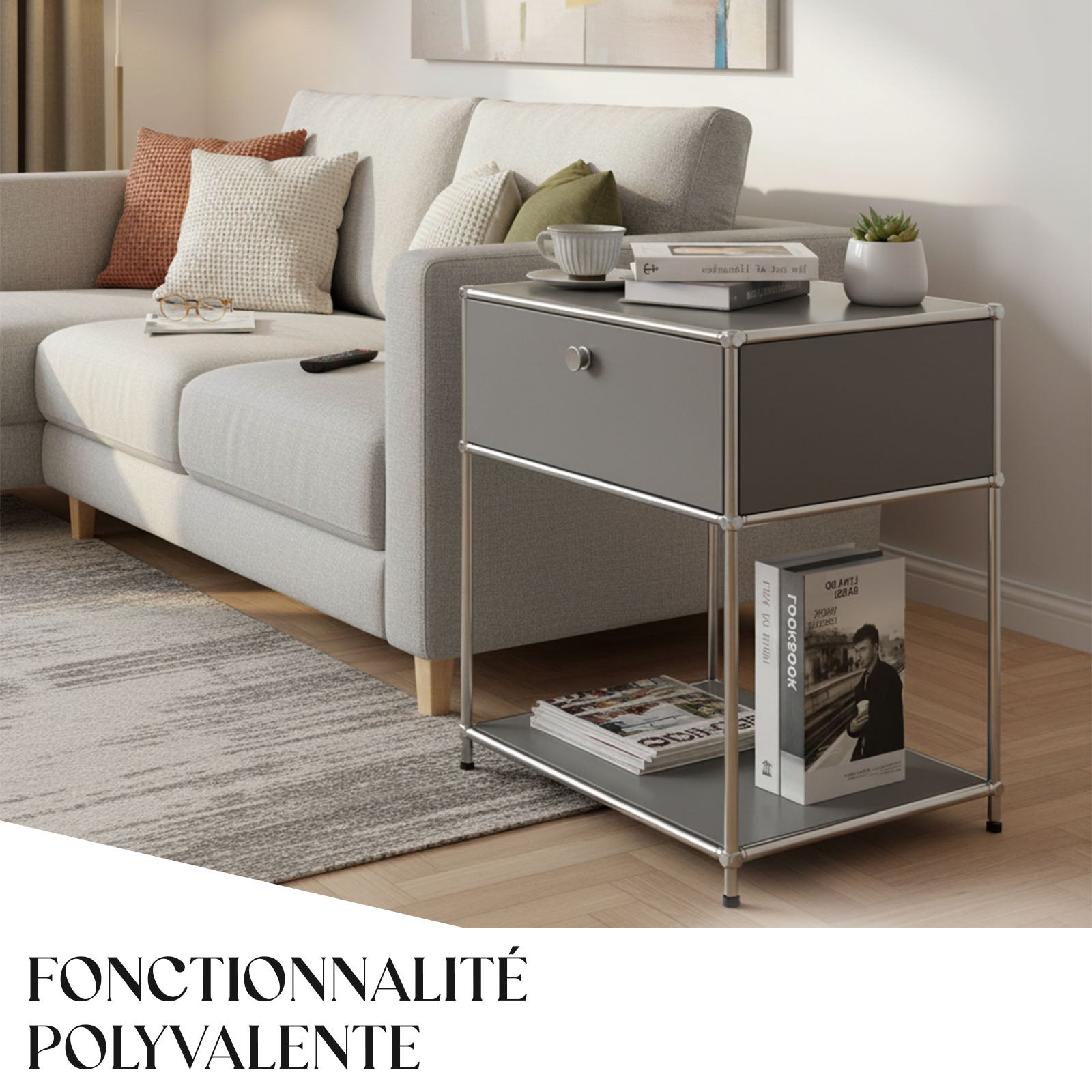 Étagère métal chromé design épuré, Concept Epuré MK-139, L50 × P40 × H65 cm, Gris - 6