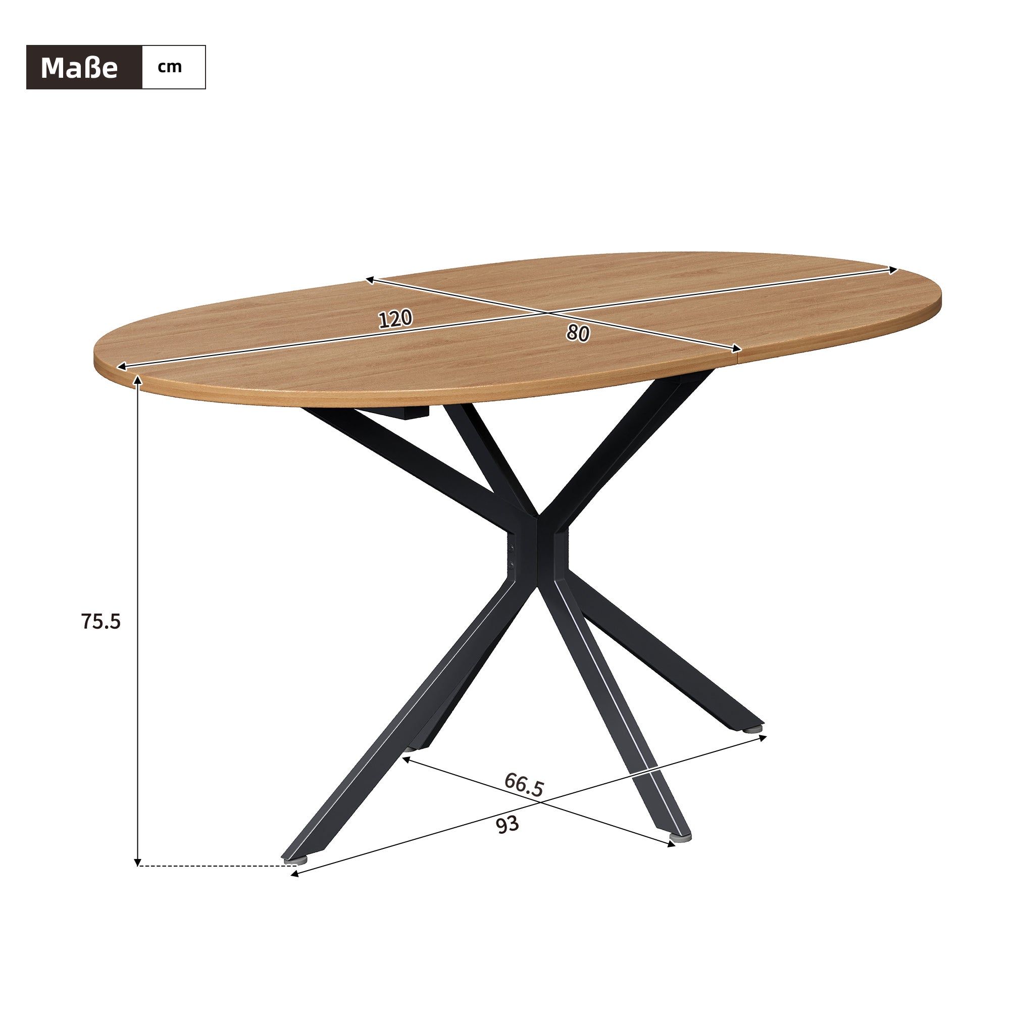 Table à manger ovale 4 à 6 couvert - 120 x 80 x 75.5 - MDF et pièds en métal - Naturel - 9