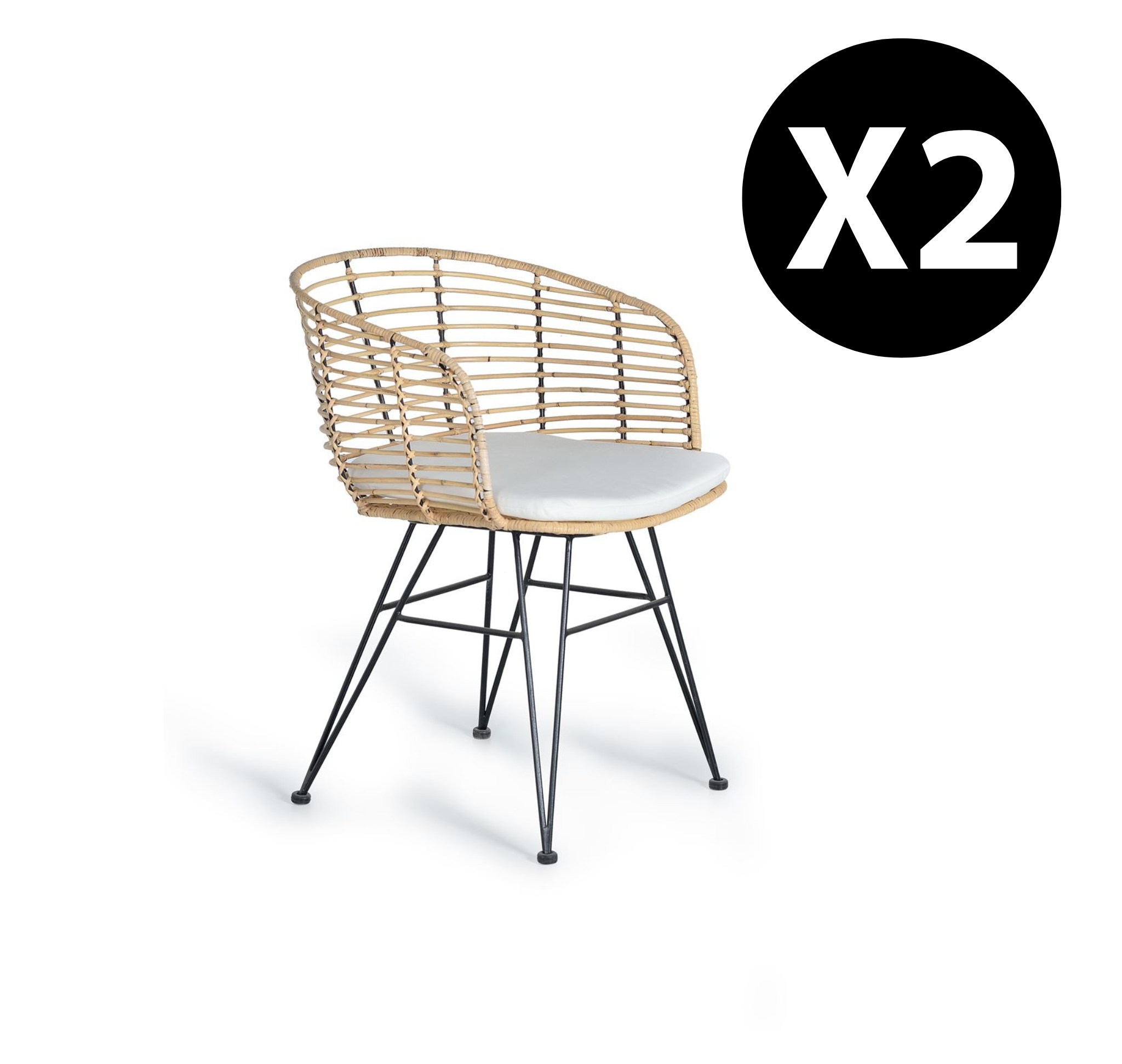 Partia 2 szezlongów z rotin et metal