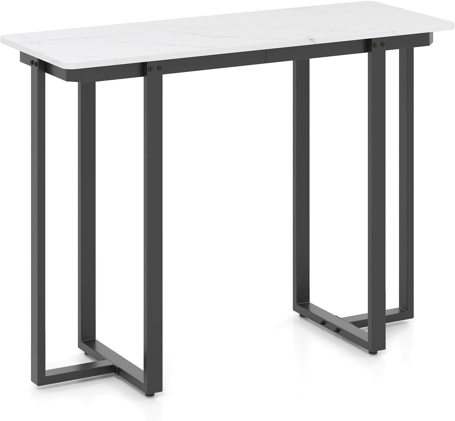 Stolik Konsolowy do Przedpokoju, 107 x 40 x 79,5 cm, Metalowa Konstrukcja i Blat Imitujący Marmur, do Salonu, Przedpokoju, Korytarza (Czarny)