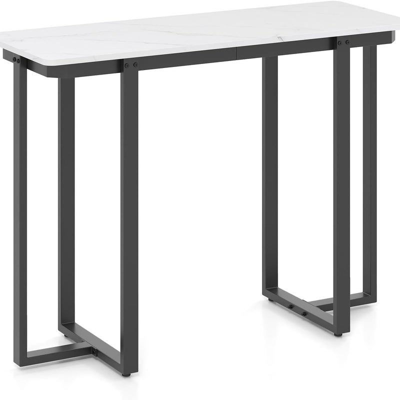 Stolik Konsolowy do Przedpokoju, 107 x 40 x 79,5 cm, Metalowa Konstrukcja i Blat Imitujący Marmur, do Salonu, Przedpokoju, Korytarza (Czarny)