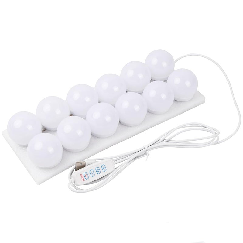 Lampa do makijażu LED 12 żarówek z kablem USB, 3 zmienne kolory, 45 mm, idealna do toaletki lub sypialni
