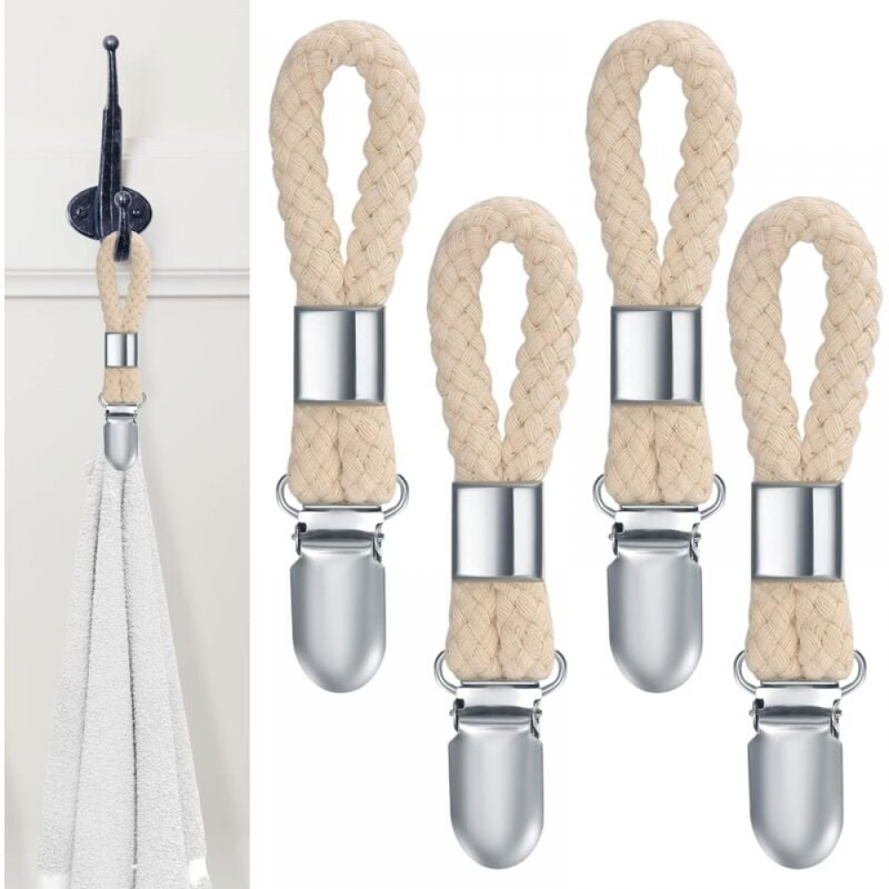 Zestaw 4 klipsów do ręczników, haczyki na ściereczki, haczyki na ręczniki kąpielowe, klipsy do ręczników do szafki, złamana biel