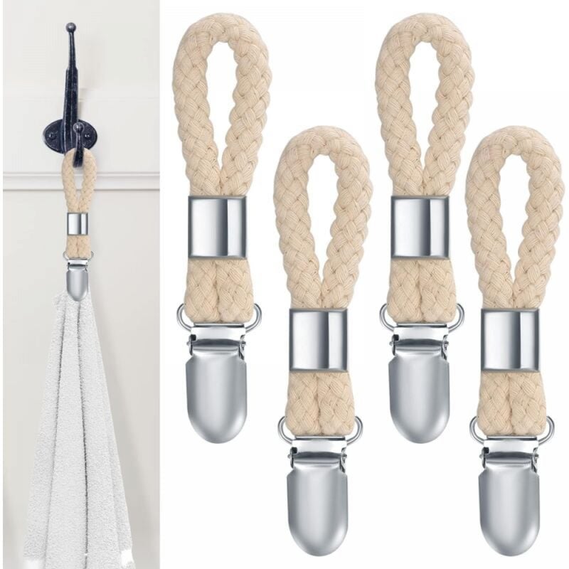 Zestaw 4 klipsów do ręczników, haczyki na ściereczki, haczyki na ręczniki kąpielowe, klipsy do ręczników do szafki, złamana biel