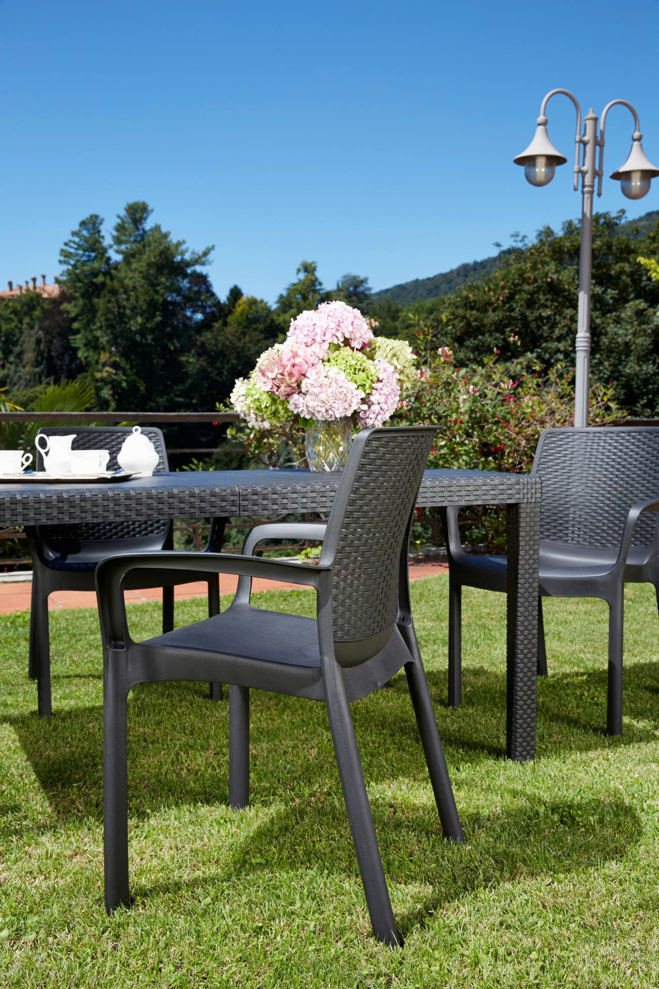 Lot de 4 Chaise de jardin pliable avec coussin Dnardin en Plastique Gris - 4