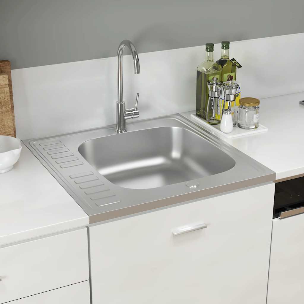 vidaXL Jeu d'évier de cuisine et égouttoir argenté 600x600x155 mm inox - 3