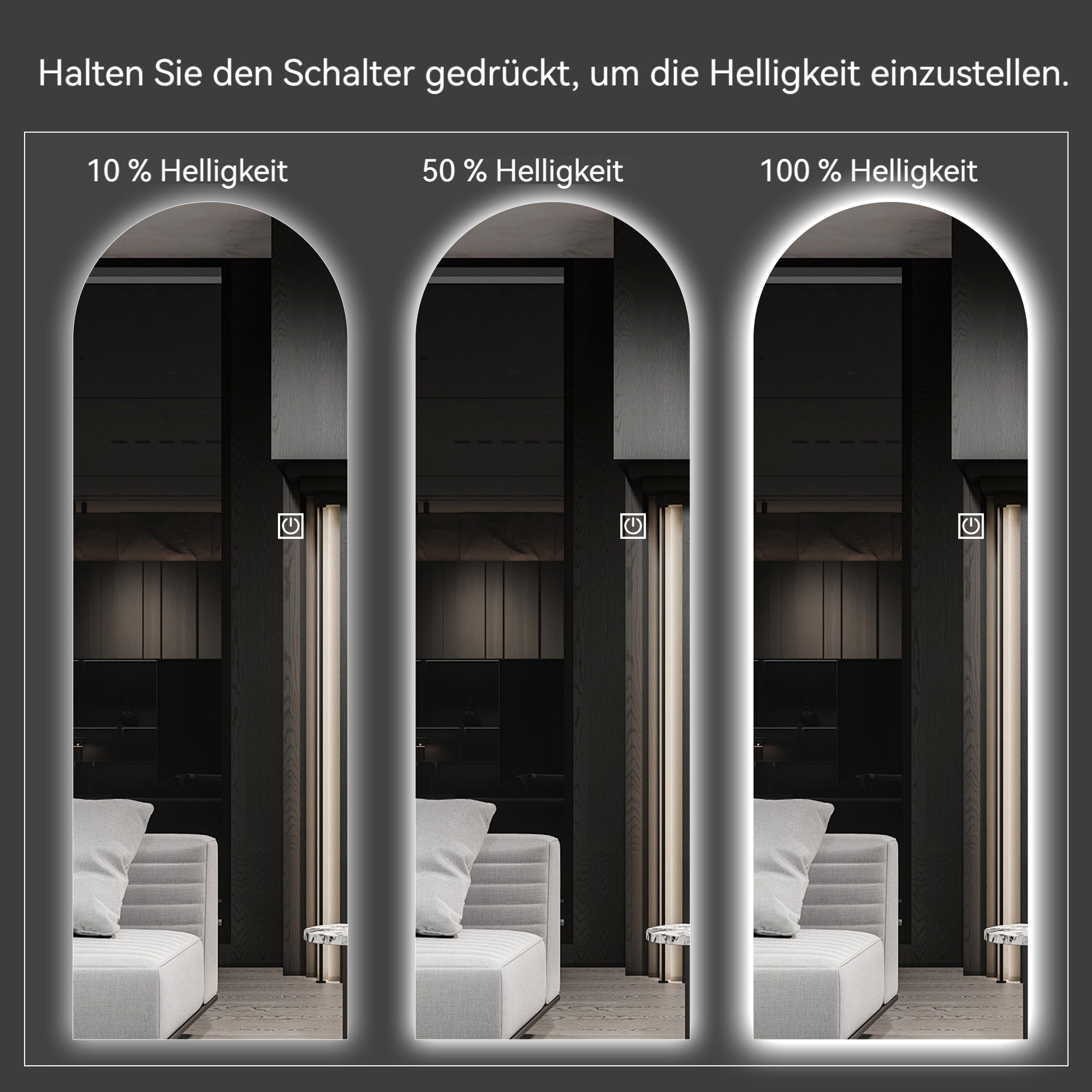 Miroir de salle de bain arqué 165×50 cm, avec éclairage LED à intensité variable, haute résolution, antidéflagrant - 7