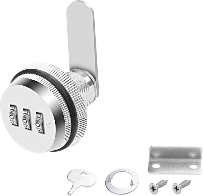 Zamek szyfrowy krzywkowy, zamek szyfrowy do szuflady, zamek do szafki, cylinder zamka 20 mm, wykończenie chromowane