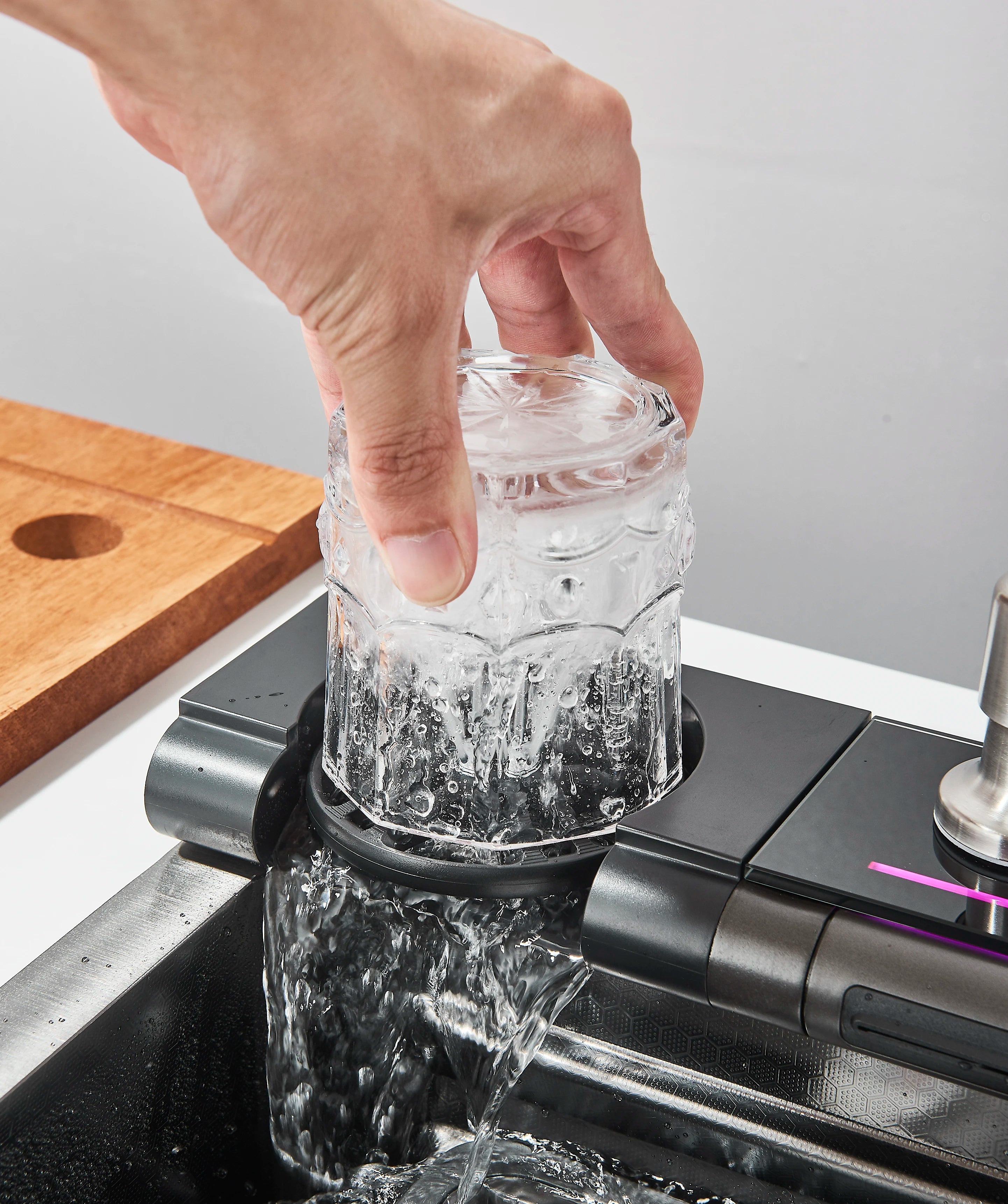 Lavello da cucina multifunzione in acciaio inox con cascata, rubinetto digitale, 2 manopole, 75 x 45 cm - 5