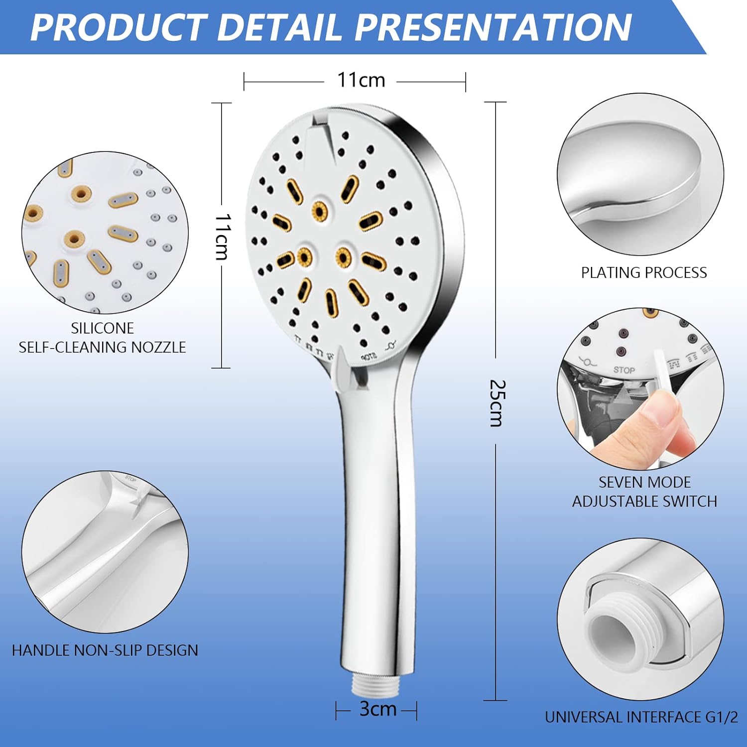 Pommeau De Douche Carrée - Marque - Modèle - 6 Modes De Douche - Pression Anti Calcaire