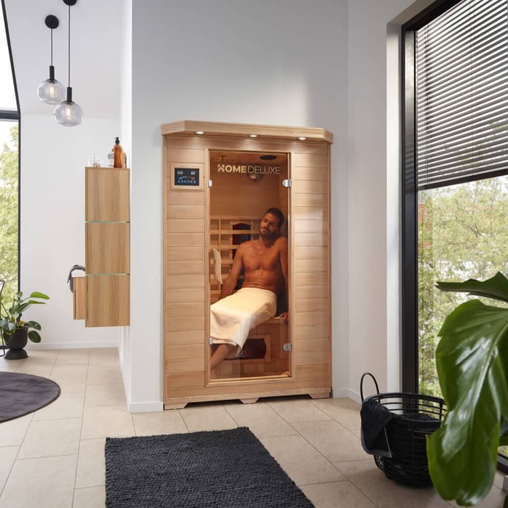 HOME DELUXE – Cabine infrarouge REDSUN M – 120 x 105 x 190 cm - pour 2 personnes, 5 radiateurs céramiques – Bois : pruche I Sauna infrarouge, sauna, - 3