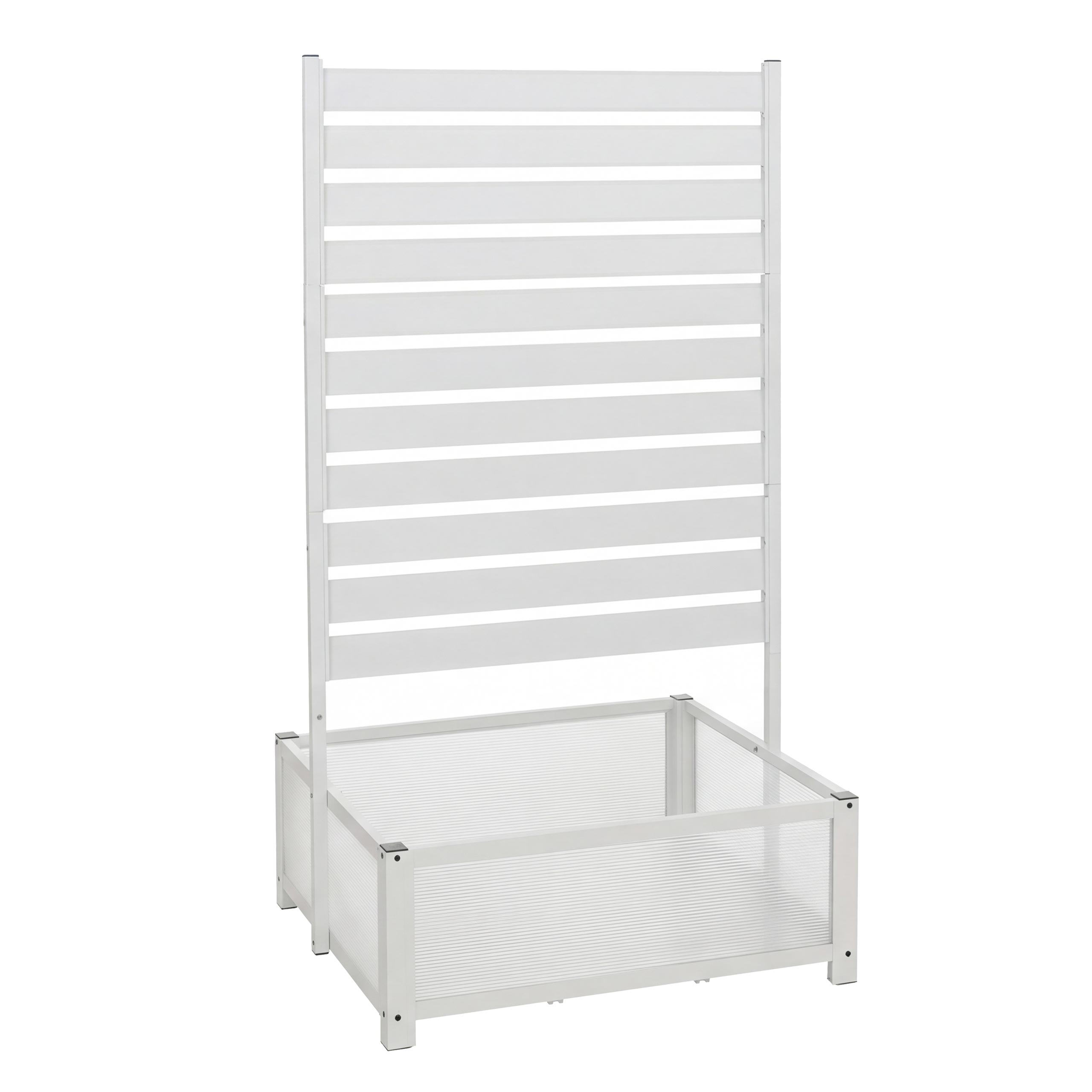 Aluminiowa donica z kratką do pnączy HWC-P97, skrzynka na kwiaty, donica z kratką, 158 x 90 x 75 cm ~ biała