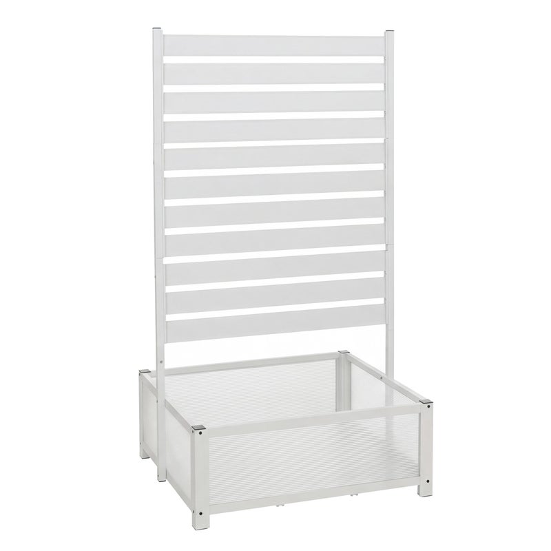 Aluminiowa donica z kratką do pnączy HWC-P97, skrzynka na kwiaty, donica z kratką, 158 x 90 x 75 cm ~ biała