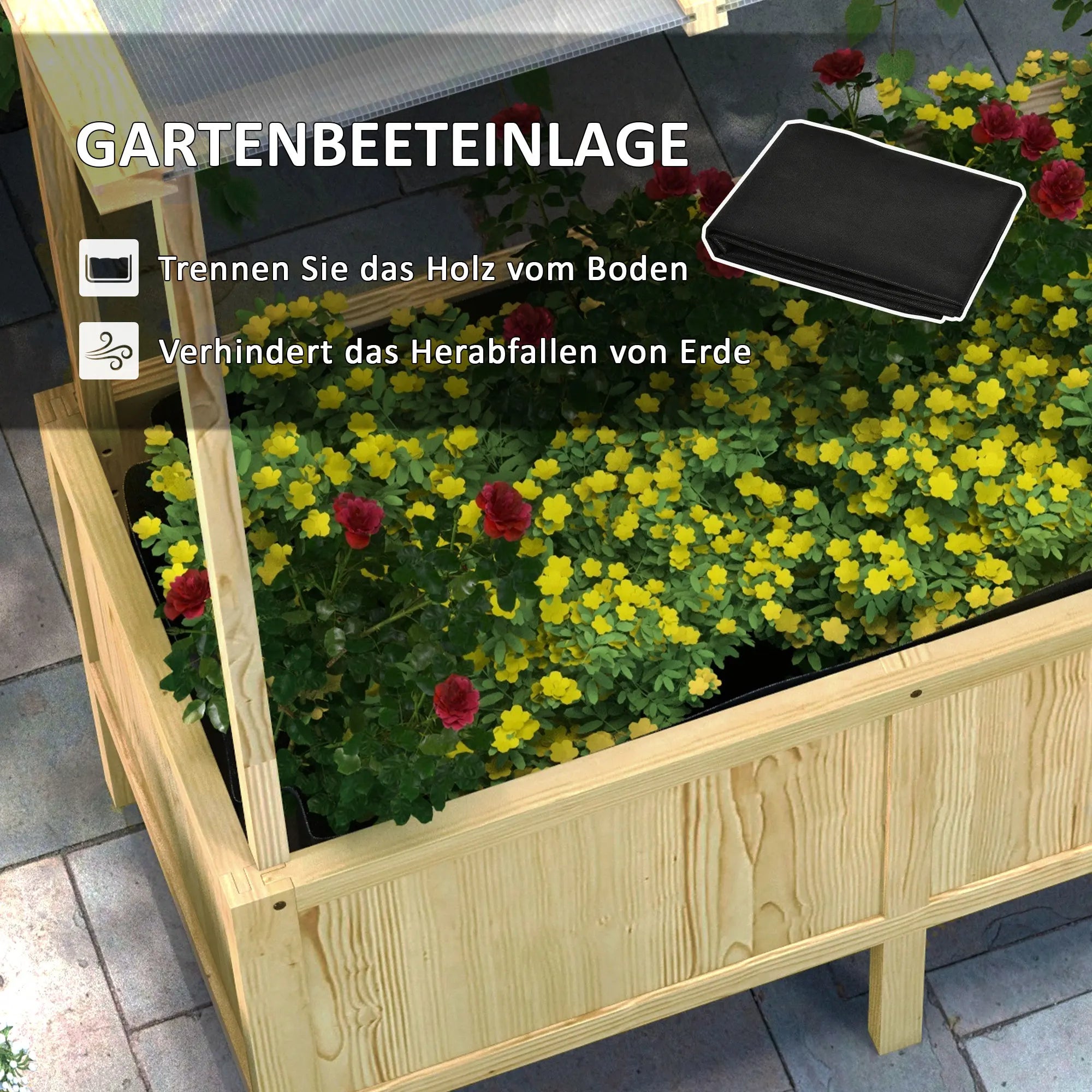Support de jardinière naturel BEXTCOK avec housse, bac à fleurs de jardin (110 x 60 x 152 cm) — Jardinière de type serre avec doublure en non-tissé - 5