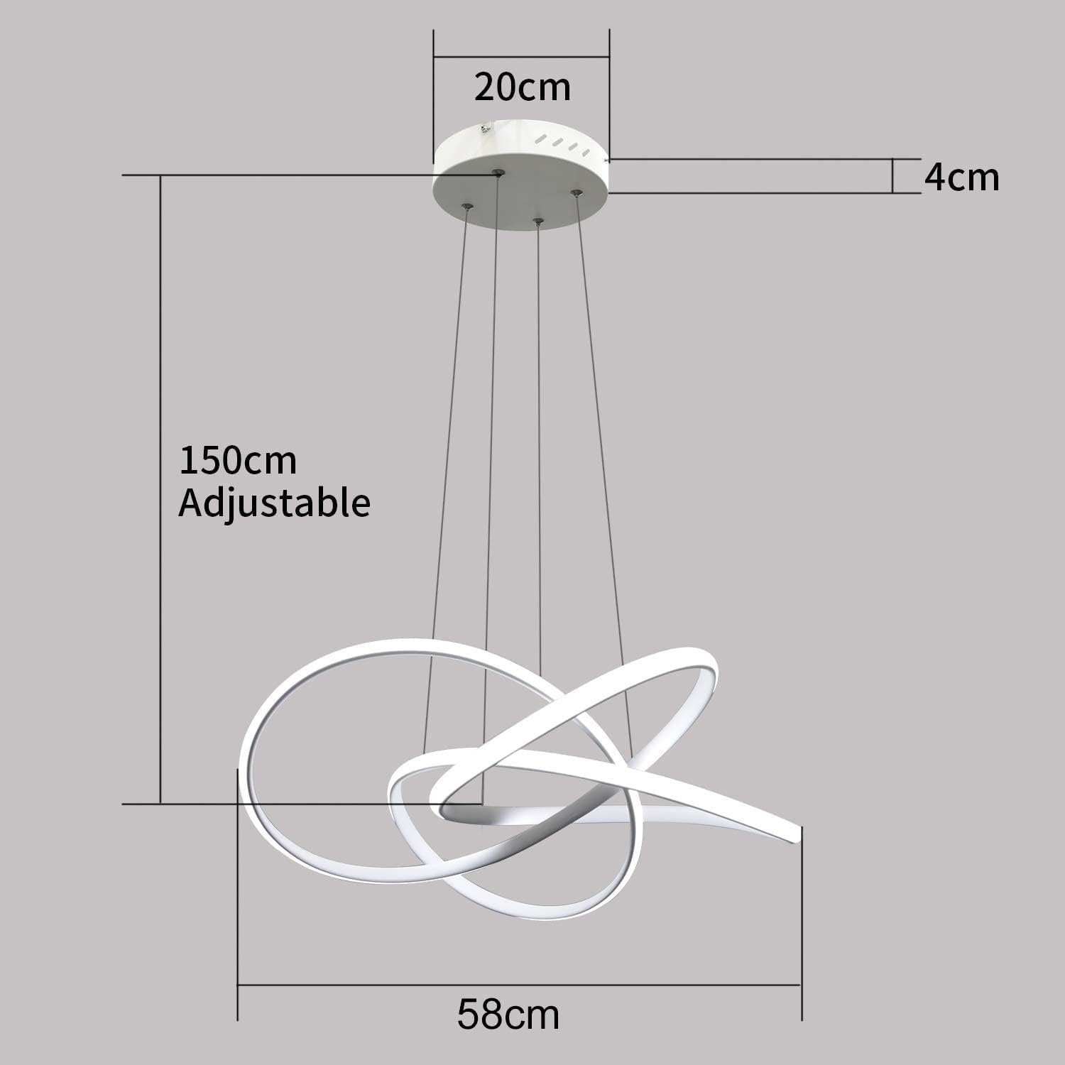 ZMH Lampa wisząca LED 59 W, z regulacją wysokości lampa wisząca w kształcie pierścienia pilot zdalnego sterowania sypialnia - 6