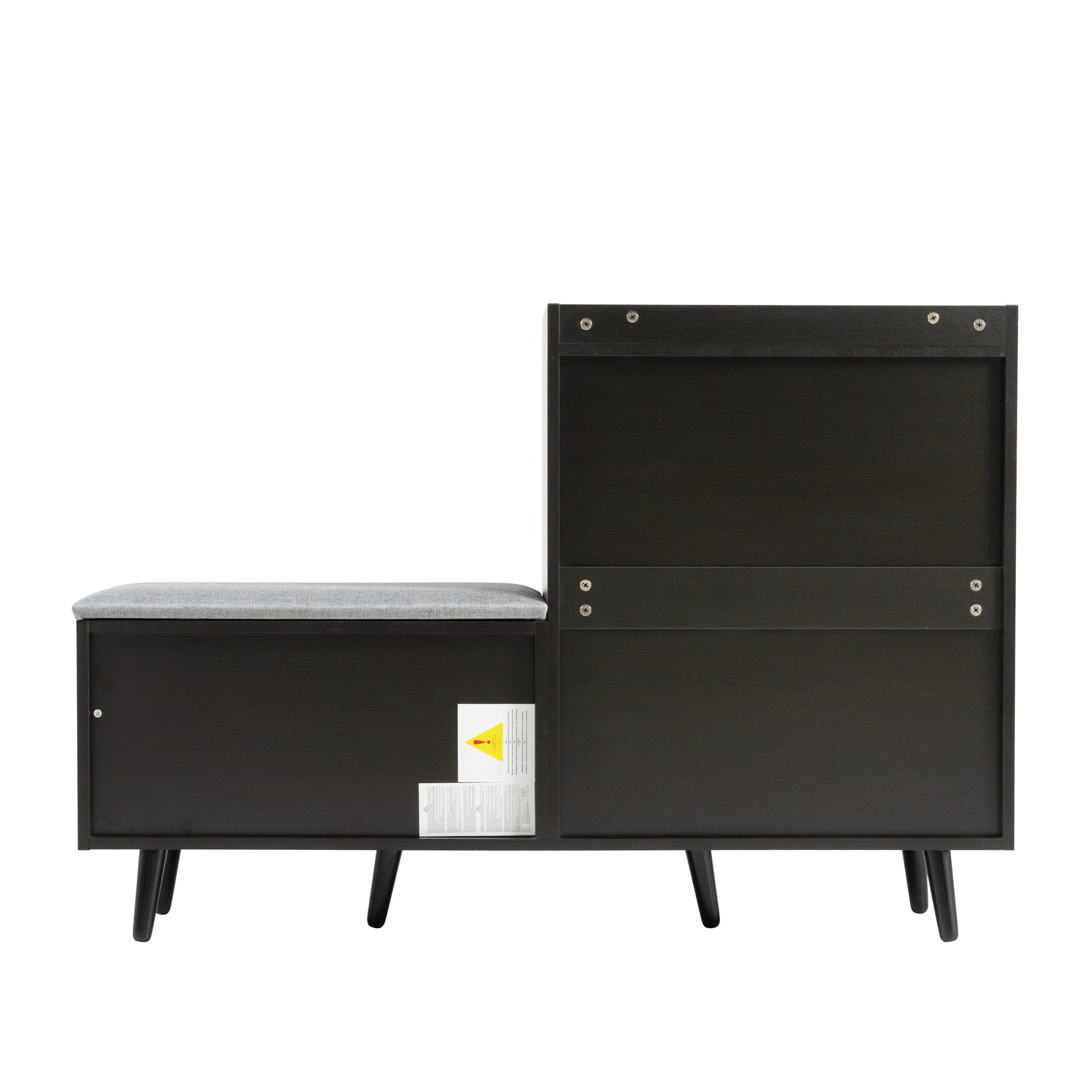 Banc à chaussures moderne avec 4 portes et coussin - pièds et poignées en métal - coloris noir - 120 x 34 x 82 cm - 7