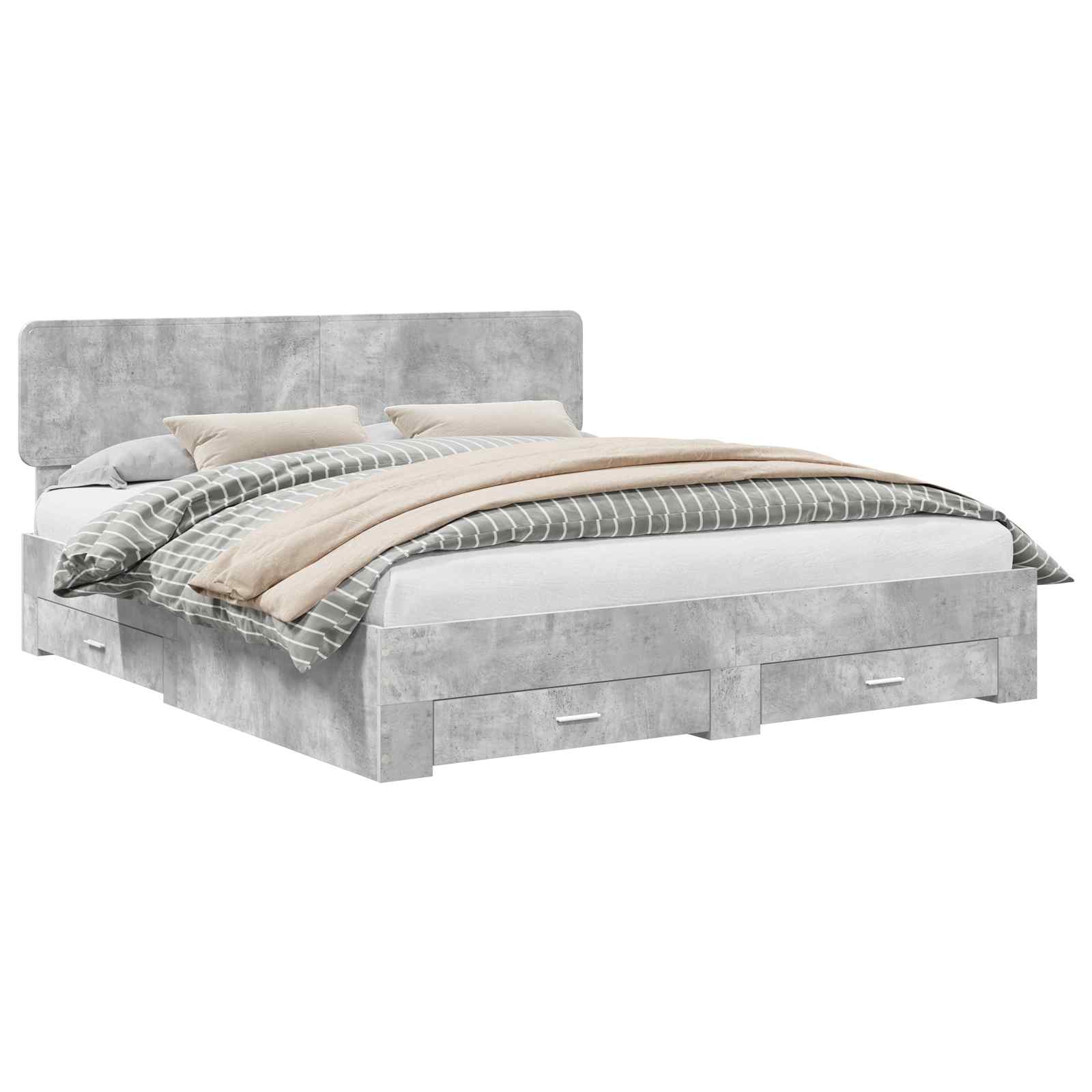 Cadre de lit gris béton 200 x 200 cm panneau de bois - 2