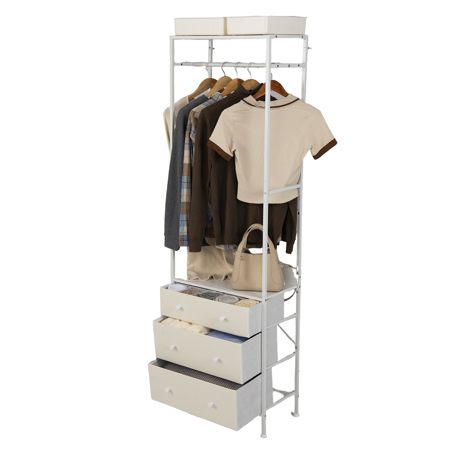 HOMCOM Armoire à Vêtements Armoire De Rangement 2 Portes Et 2 Tiroirs Avec Tringle - 80 X 54 X