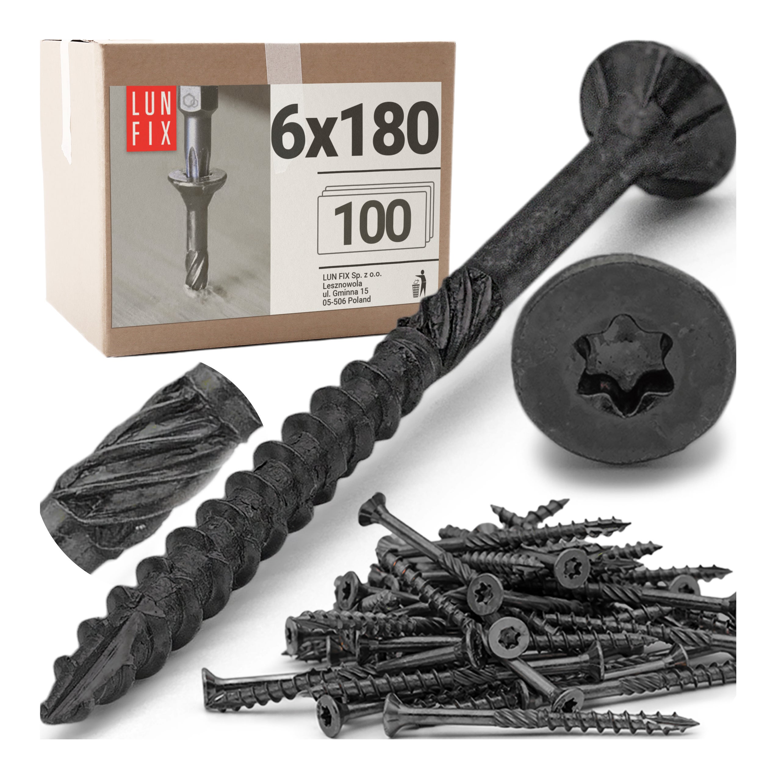 Wkręty ciesielskie czarne stożkowe 6x180mm 100szt.