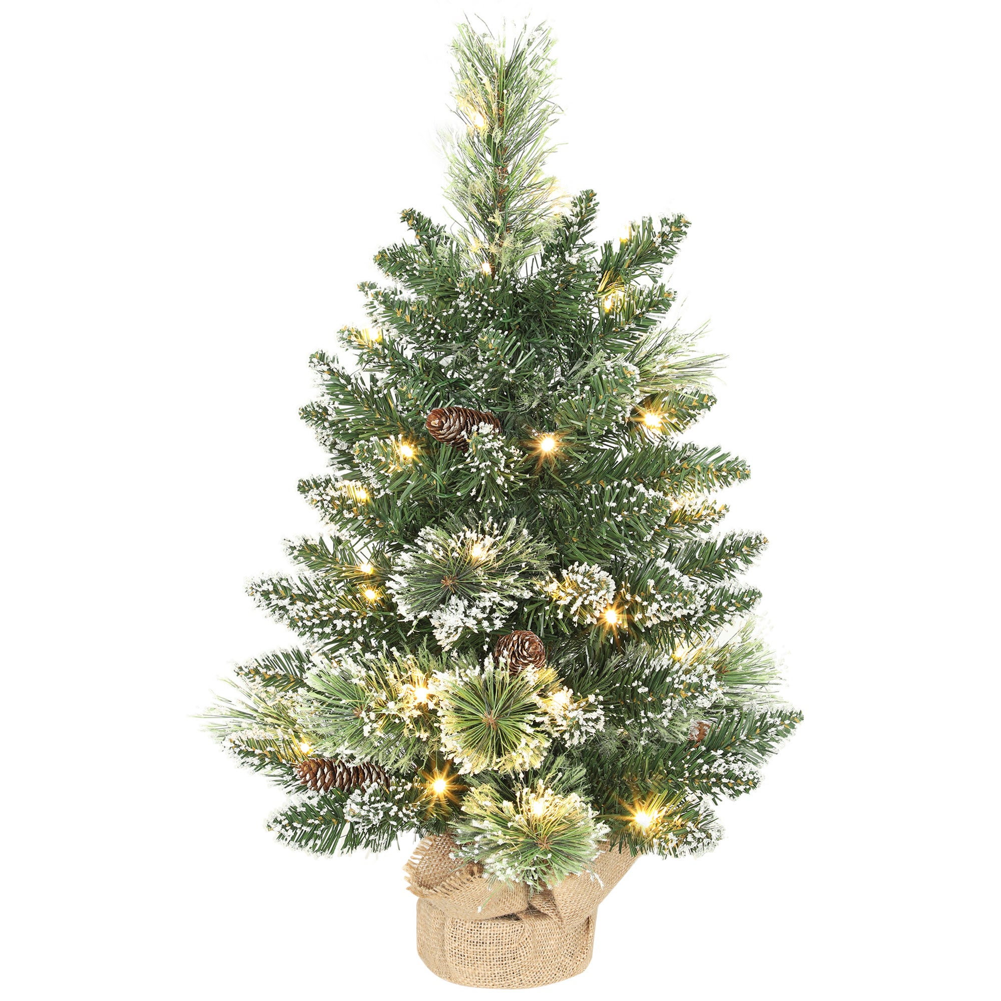 Petit sapin Noël 60cm 35 LED blanches 64 branches ignifugées pommes pin ...