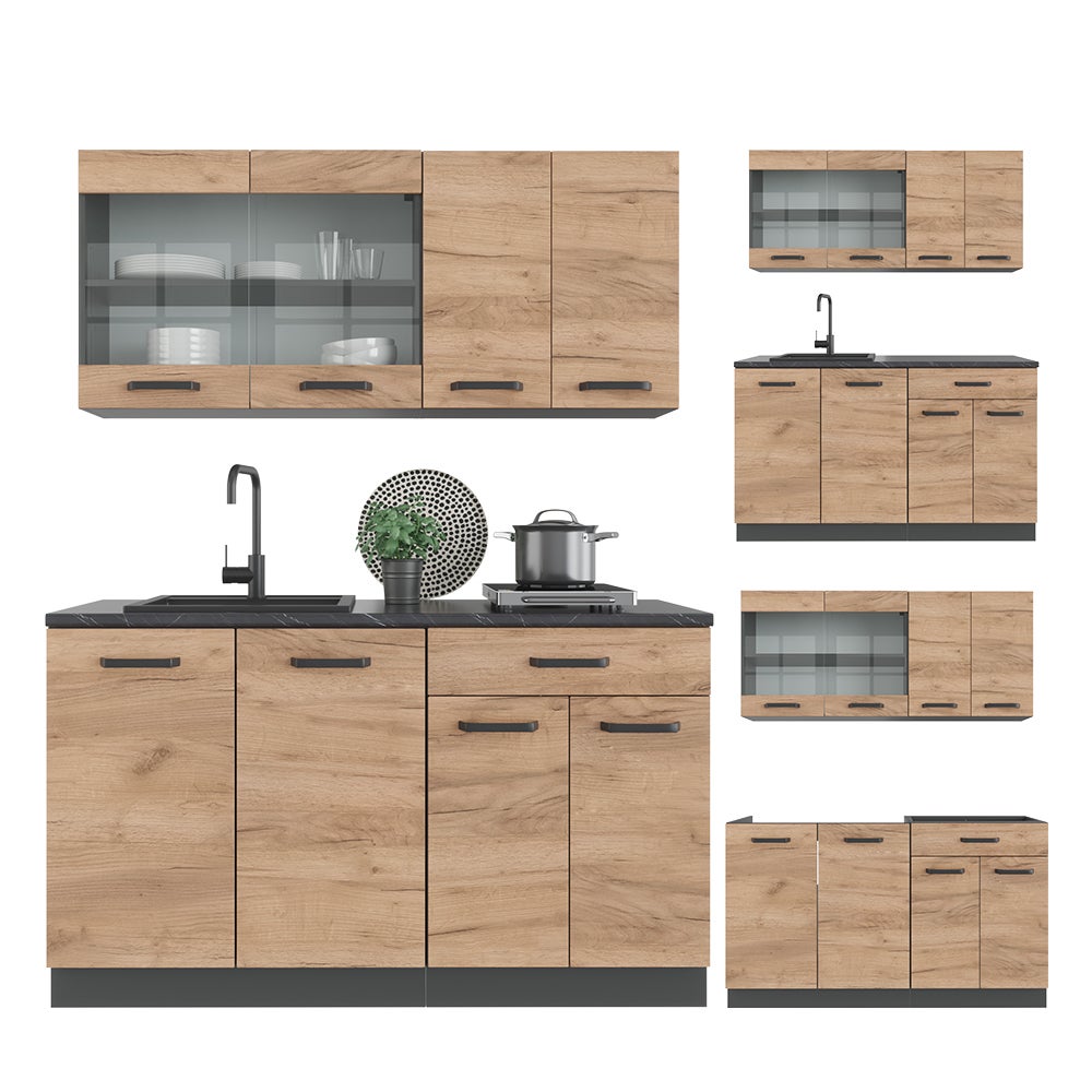 Vicco Cuisine R-Line, Chêne doré/anthracite, 140cm sans PT - 8