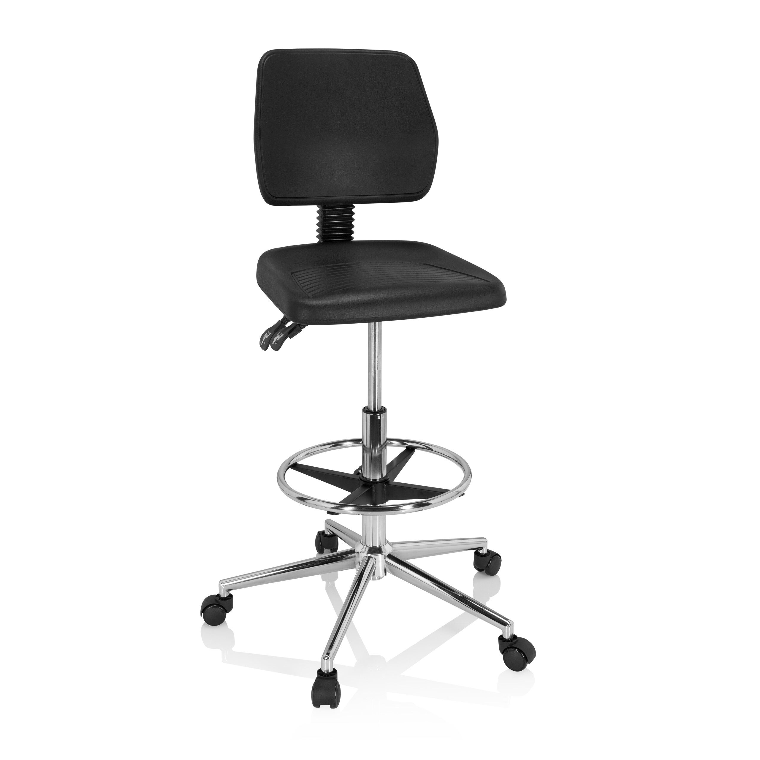 Obrotowy stołek / krzesło robocze TOP WORK 11 I twarda pianka czarny chrom hjh OFFICE