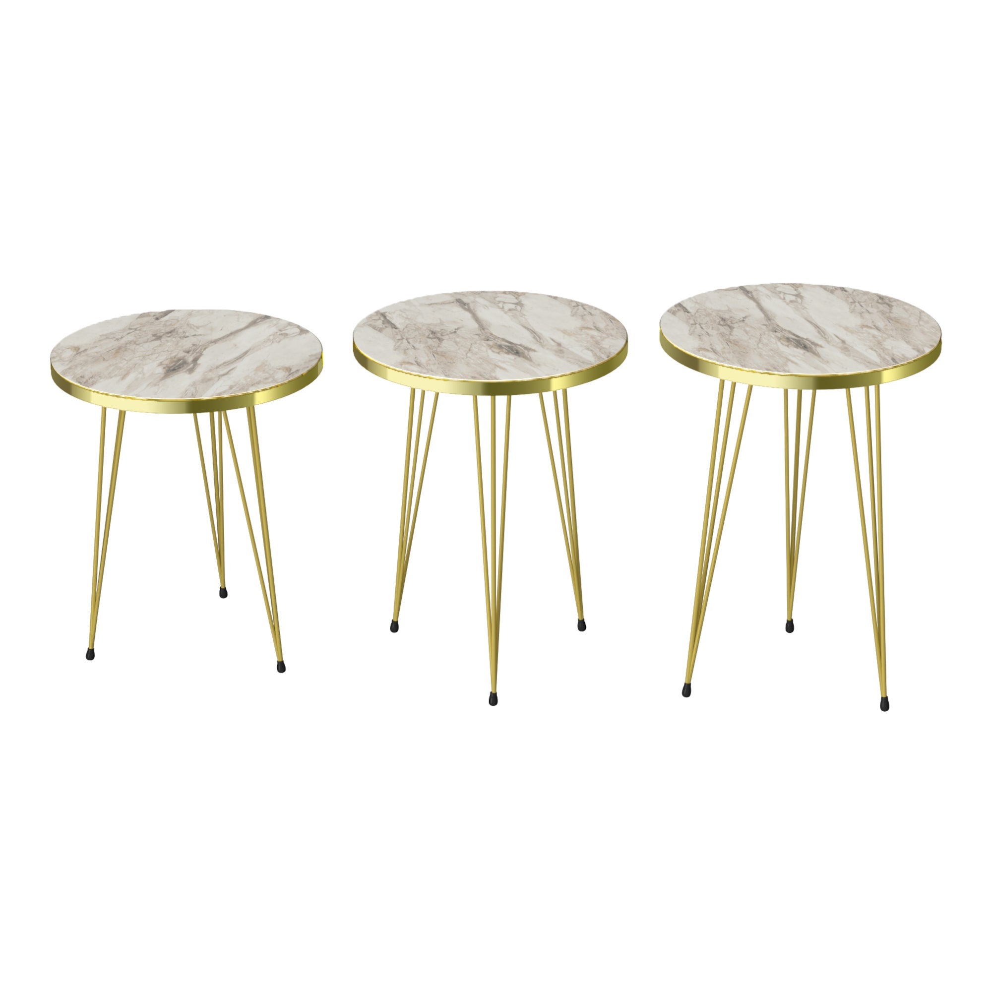 Set de 3 tables d'appoint skibby rondes gigognes marbre blanc or [en.casa] Skibby