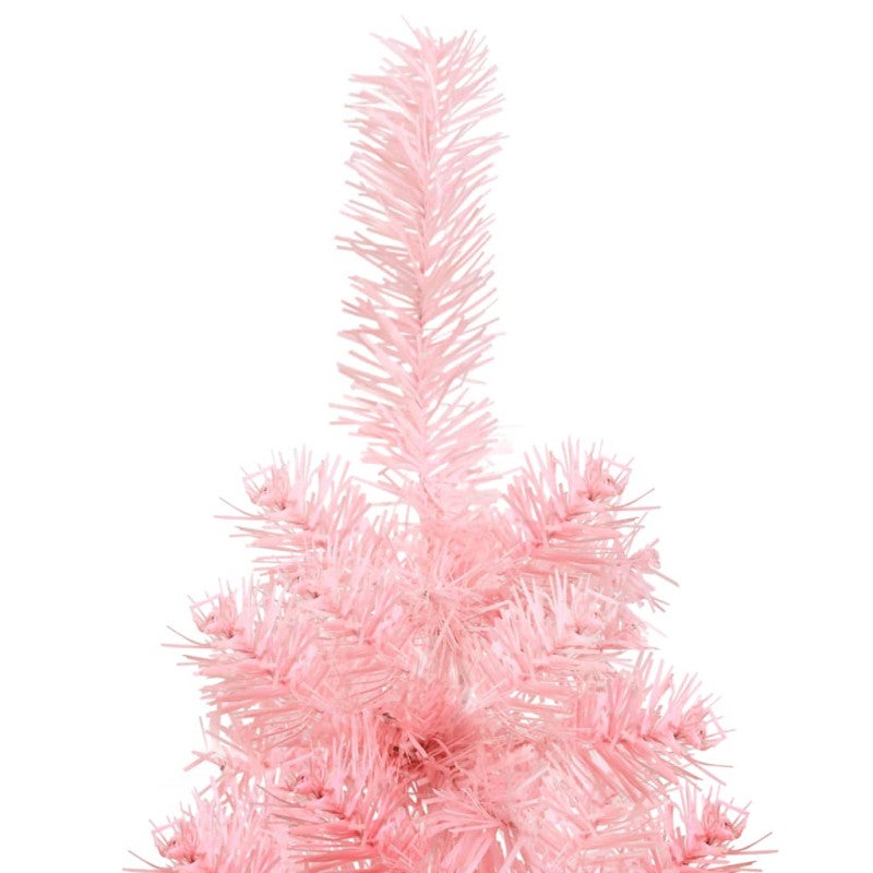 Albero Natale Artificiale Sottile a Metà e Supporto Rosa 120 cm vidaXL - 5