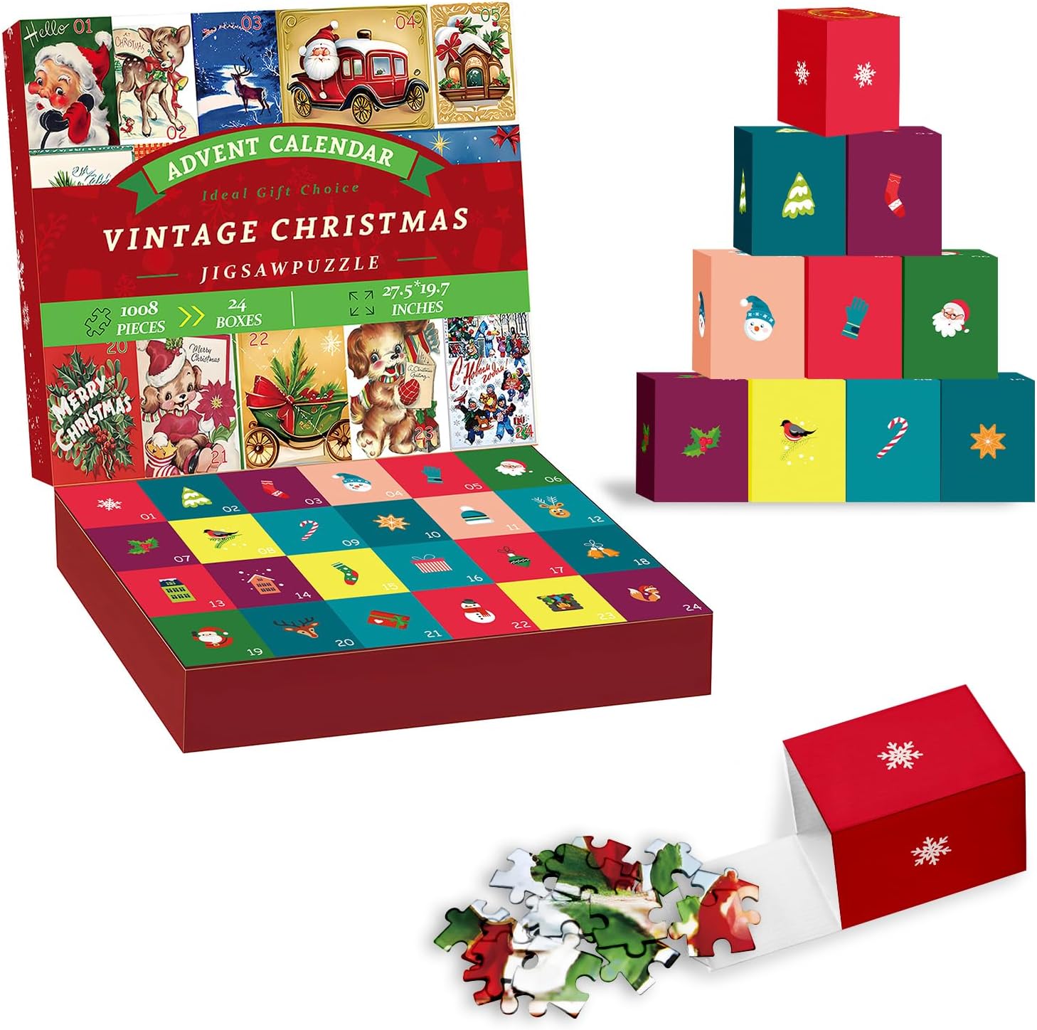 Calendrier De L'Avent Puzzle 2025 - 1008 Pièces, 24 Boîtes, Activité Familiale Pour Noël, Cadeau Jeu Adulte Enfant