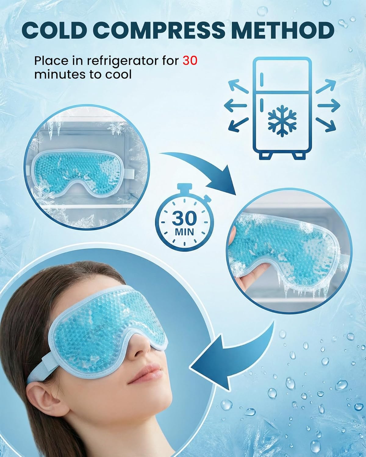 Masque yeux gel, rafraîchissant ajustable, perles gel, fatigue o aire ...