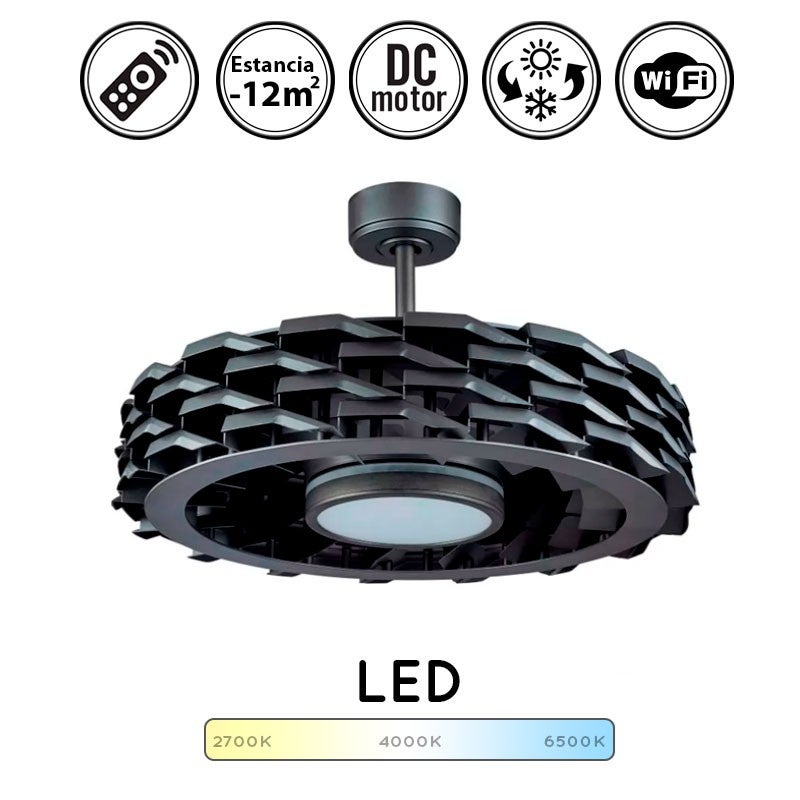 Ventilateur noir, modèle de connexion WIFI RUBIK sans lames, moteur DC, led intégrée SULION - 6